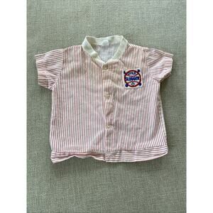 Vintage 1960's Little Slugger Button Shirt White Red Baseball 6-12mths